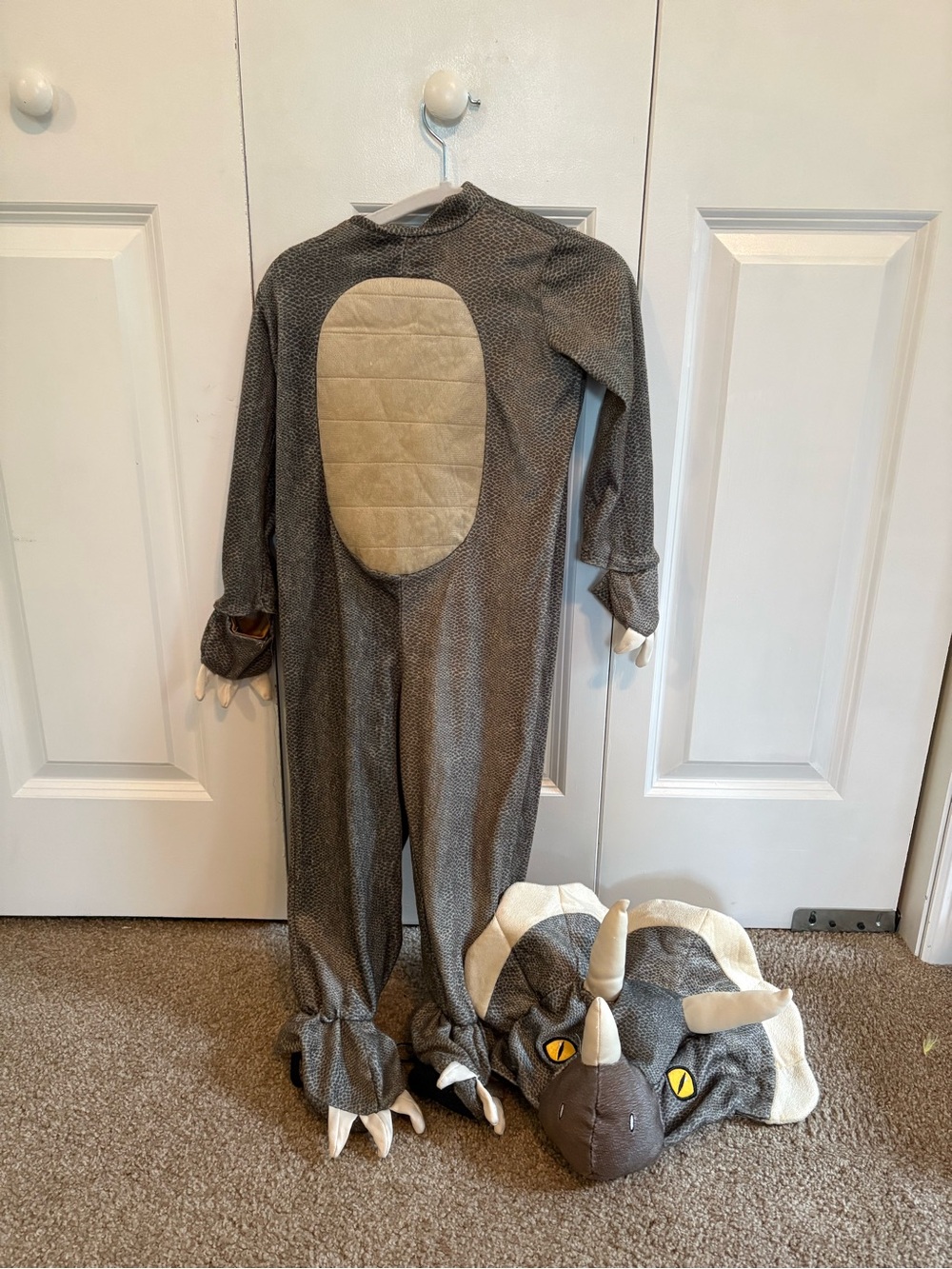 Spirit Gray Triceratops Kids Costume with Cream Belly